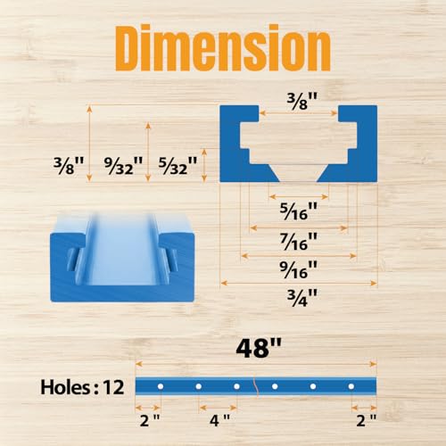 POWERTEC 72142 48"x6 Universal T track with 1 Pc 3" T track Flip Stop for Woodworking, Double-Cut Profile T track with Fence Flip Stop - size: 48" T track (6PK) + Flip stop (1PK)