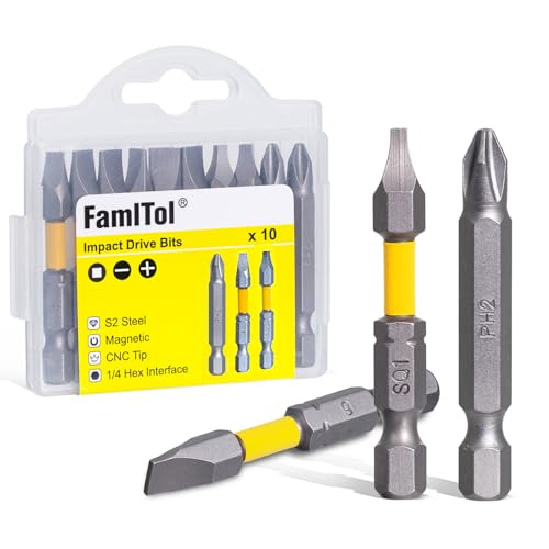 Magnetic Screwdriver Bits Set: Impact Rated S2 Steel 10-Pack Mixed Laser Anti Slip Screw Driver Bit Sets 1/4 Inch Hex Impact Driver Bits Assorted PH2 SQ SL for DIYers Woodworking Home Repair - size: SQSL-2 inch