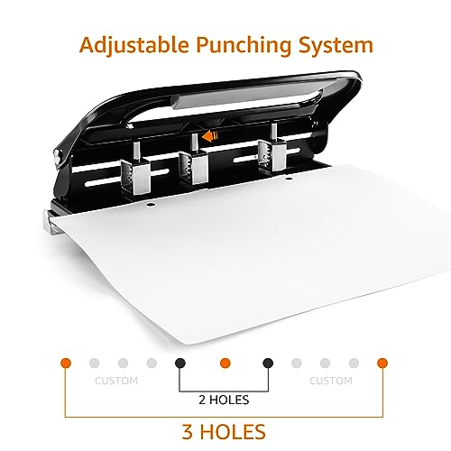 Amazon Basics Semi-Adjustable 3-Hole Punch, 30 Sheet Capacity, Black - style: 2/3-hole, 30-sheet, 1-pack