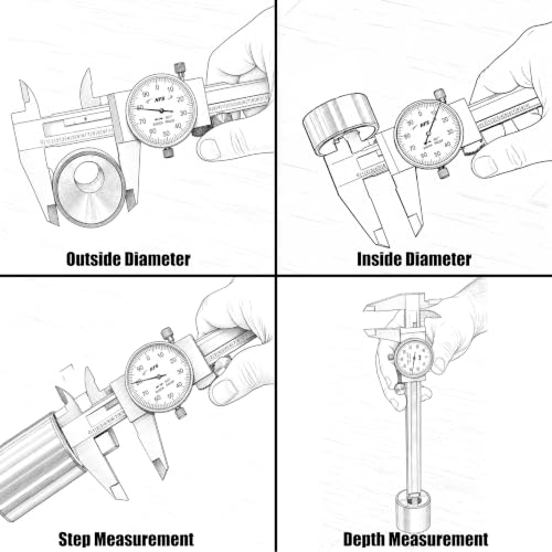 HFS 2Pc 0-6 Inch Dial Caliper, ±0.001 Inch Accuracy, 4-Way Measuring Tool - size: 0-6" Carbon Steel 2PCS