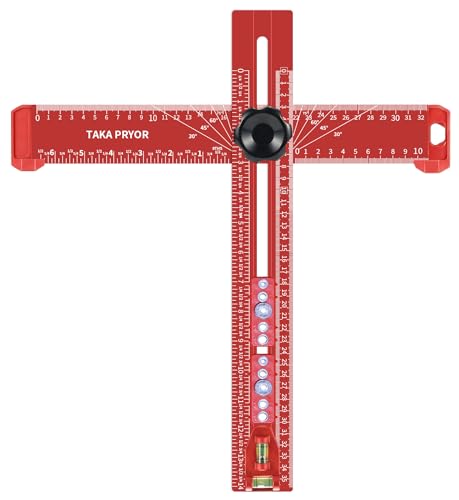 14in Woodworking Scriber Marking Line Ruler, Adjustable Aluminum Alloy Sliding T-Square Ruler,Precision Line Drawing aid Ruler with Angle Adjustment Scale Drilling Positioning (Red)