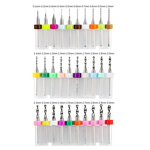Genmitsu 30pcs PCB Drill Bits Set, 0.1mm-3.0mm, 1/8" Shank Spiral Flute CNC Router Bits for Print Circuit Board Jewelry CNC Engraving, PD30A - size: 0.1mm - 3.0mm