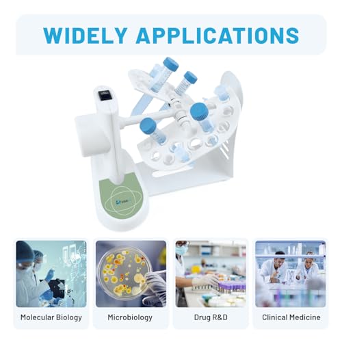 3D Tube Rotator Speed with Fixed Speed 20RPM for Sample Mixing, Tube Mixer with 3 Clamps for 0.5/1.5/2/5/7/10/15/50ml Tubes