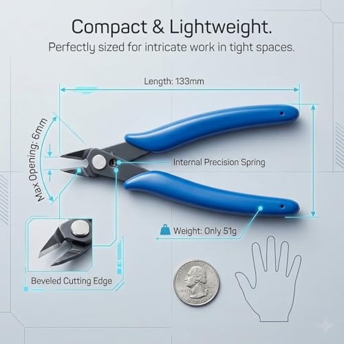 Flush Cut Wire Cutters, Precision Side Cutters for Electronics, 3D Printing, Model Building, Crafting, Jewelry Making - size: 1 Pack