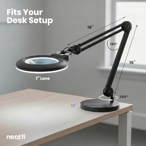 Neatfi LED Magnifying Lamp with Base, 1,600 Lumens, 2.25X/6X (Black) - color: Black, size: 7-inch Lens, Non-CCT with Base