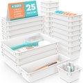 25 PCS Plastic Drawer Organizer Set, Makeup Organizers and Storage Bins - color: White