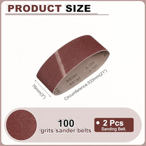 HARFINGTON 3 x 21 Inch Sanding Belts, 2 Pcs 100 Grits Aluminum Oxide - size: 3 x 21 Inch(100 Grit)