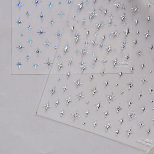 1 Sheet Silver Star 5D Embossed Nail Sticker Diamond Star Nail Decals Shiny Rhinestones Stars Nail Art Stickers Mini Stars Nails Supplies Holographic Star Nails Decoration for Women Manicure DIY - color: Diamond Silver Star