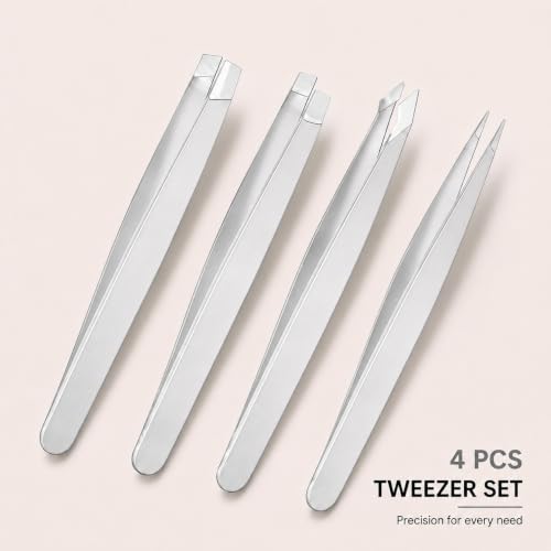 APTO INSTRUMENTS 4 PCS Precision Tweezers Set, Stainless Steel Anti-Static ESD Tweezers, Straight & Curved Tip Non-Magnetic Tweezers for Electronics, Jewellery Making, Craft, Soldering & DIY (Silver) - color: Silver
