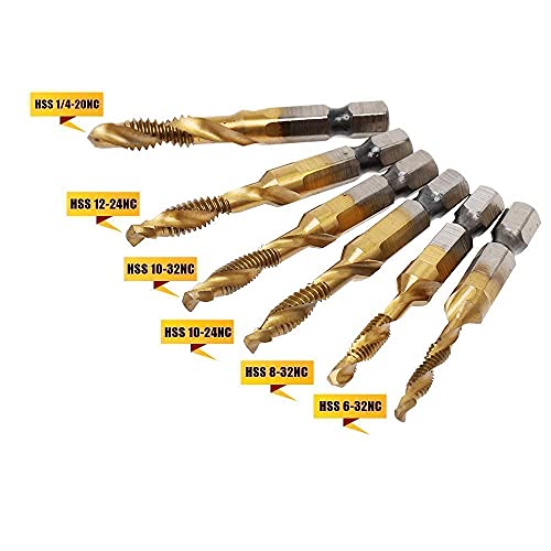 6 Pack Titanium Drill Tap Bit Set, SAE Combination Tap Bits