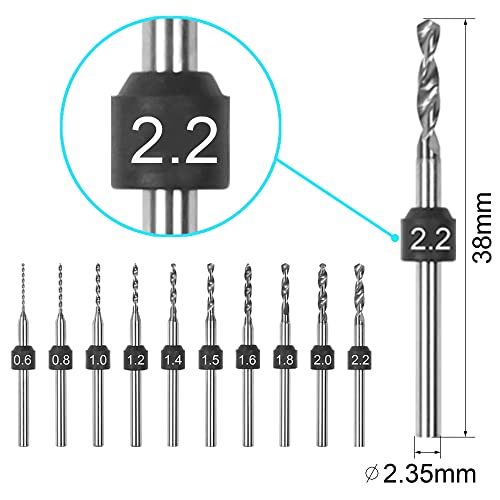 AM Arrowmax PCB Micro Drill Bit Set, 0.6mm-2.2mm, 3/32-Inch Shank, Size Marked, Tungsten Carbide Jewelry Drill Bits, Hole Drilling Tool for DIY, Amber, Beads, Wood