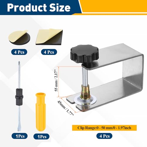 HARFINGTON 4Pcs Stainless Steel C Clamp 2.2" Dia Tiger Clamp - size: 2.2", style: Universal with Foam Pads