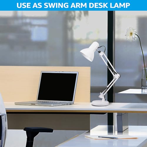 TORCHSTAR Metal Desk Lamp, Adjustable Swing Arm, E26, White - color: White, size: 1 Unit