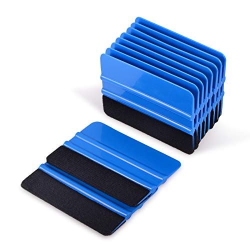 EHDIS 10pcs Vinyl Squeegee 4 Inch Car Vinyl Scraper Decal Applicator Window Tint Wallpaper Smoothing Tool with Black Fabric Felt Edge-Blue - color: Blue