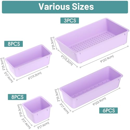 25 PCS Plastic Drawer Organizer Set, Makeup Organizers and Storage Bins - color: Purple