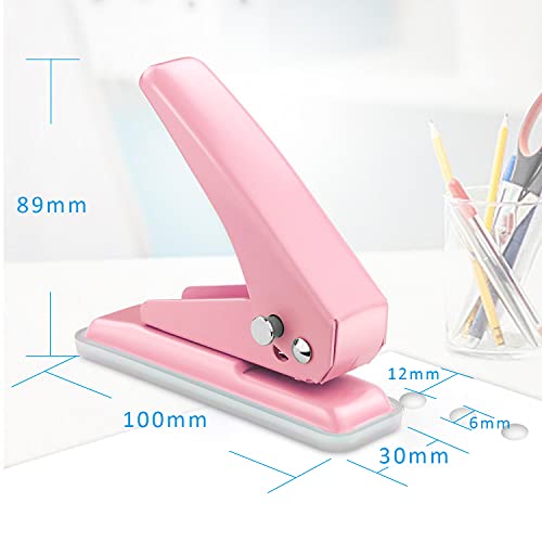Single Hole Puncher, 1/4" Hole, 20 Sheet Capacity, Pink, 1 Pack - color: Pink