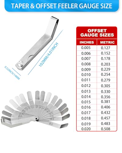 Feeler Gauges - 32 Blades Feeler Gauge Set &16 Pieces Offset Feeler Gauge Stainless Steel Dual Marked Metric and Standard SAE - Valve Thickness Gauge (Tapered&Offset Feeler Gauge) - style: TAPERED&OFFSET FEELER GAUGE