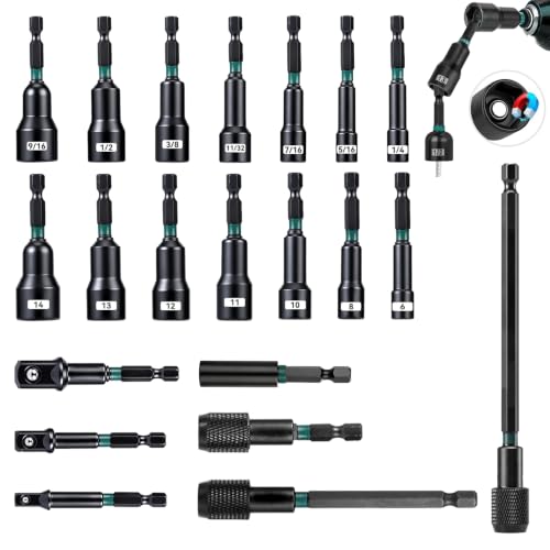 21-Pc Impact Magnetic Nut Driver Set, 1/4" Hex Bits Sockets SAE/Metric - size: 21-Pc Magnetic Nut Driver Set