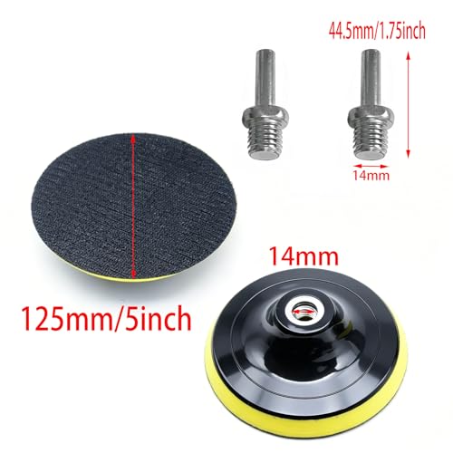 2 Pcs 5 Inch Rotary Buffing Pad Sanding Holder Angle Grinder Sanding Attachment with M14 Thread Flocked Sandpaper Suction Cup Suitable for Sanders and Polishers