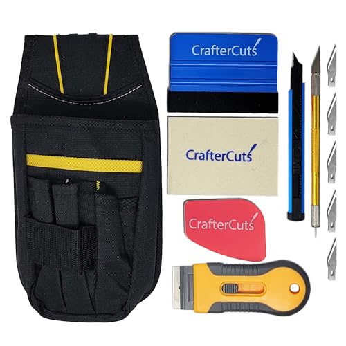 CrafterCuts Signmans Tool Kit – Professional Vinyl & Decal Installation Tool Set with Tool Pouch, Felt Squeegees, Scrapers, Precision Knife with Pick Tool, Breakaway Blade & Replacement Blades