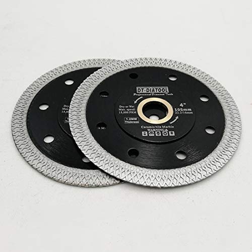 DT-DIATOOL Diamond Tile Blade 4 Inch 2pcs Diamond Turbo X Mesh Rim Segement Circular Saw Blade for Procelain Ceramic Stoneware Marble Granite Fits 5/8"-7/8" Arbor - size: 4 inch