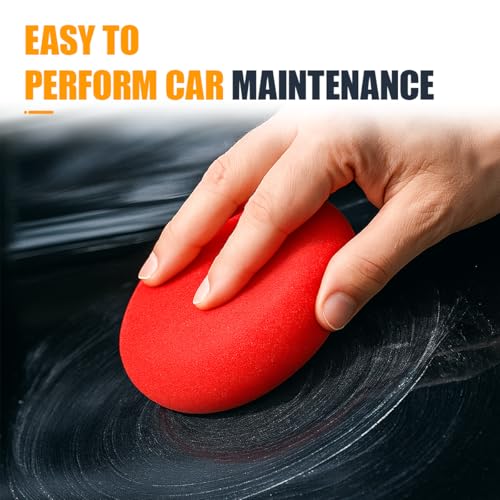 10PCS Car Foam Applicator Pads, 3.78" Round Auto Hand Polishing Pads, Compound Vehicle Detailing Sponges for Waxing, Paint, Ceramic, Glass (Red) - color: Red