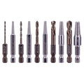 NordWolf 10-Piece M35 Cobalt Stubby Left Hand Drill Bit & Screw Extractor Set, Sizes 5/64" 7/64" 5/32" 1/4" 19/64" Reverse Twist with 1/4" Hex Shank - size: 5/64" to 19/64" (10 Pcs)