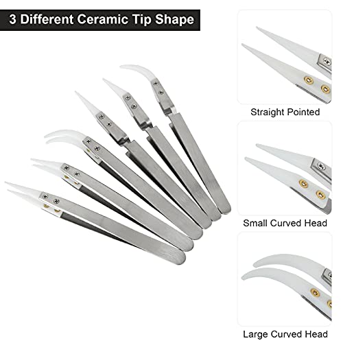 6 Pcs Ceramic Reverse Solder Tweezers, Pointed Curved Tips