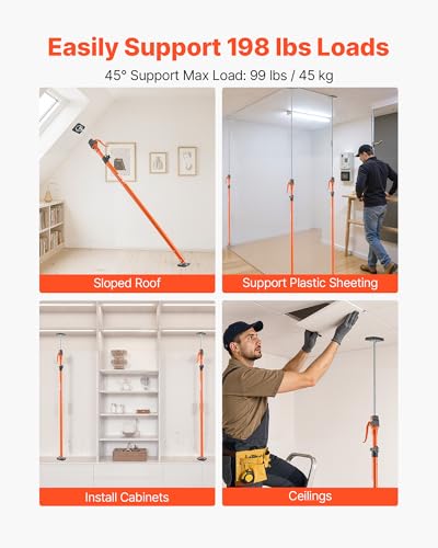 VEVOR Cabinet Jack Support Pole, 2-Pack, 49.2-114.6 Inch Steel Telescopic Quick Support Rod, Adjustable 3rd Hand System up to 198 lbs Capacity for Installing Cabinets, Lifting Drywall, Cargo Bars - style: 49.2"-114.6" 2PC