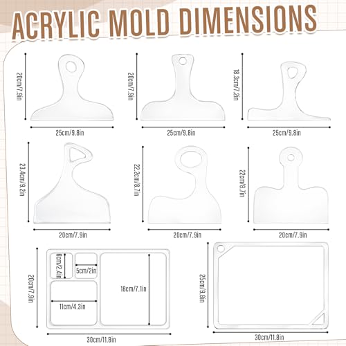 Fuyoooo 14 Pcs Router Templates for Woodworking, 6 Acrylic Charcuterie Board Handle Guides, Bowtie Inlay & 2 Tray Edge Templates, Angled Curvy Tracing Stencils Cut Guide Tools with Tape and Pens