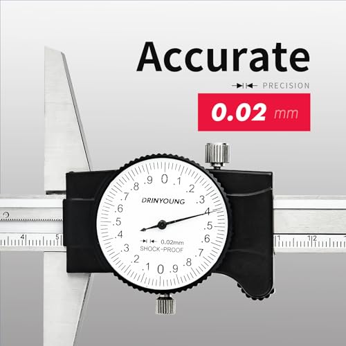 Depth Calipers with Gauge 0-150/200mm 0.02mm Precision Shockproof Four-use Measuring Tool (Mechanical/Automotive Repair)，DRINYOUNG (0-200 mm (Depth dial Caliper)) - size: 0-8" (Depth Dial Caliper)
