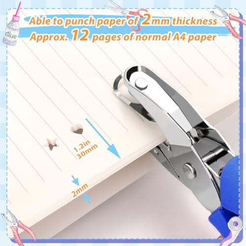 Modacraft 2-Piece 1/4" Hole Punch Set - Heart & Star Shapes, Soft-Grip Design for Scrapbooking, Card Making, Classroom & Office Use (Blue) - size: Heart + Star