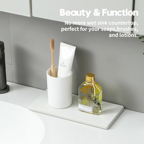 2PCS 10"x 5" Large Bathroom Sink Vanity Trays, Water Absorbing Diatomite Stone Quick Drying Mat for Kitchen Counter, Dish Rack Dispensers Sponge Holder Caddy Organizer, Beige, 10"x 5" - color: 2 Pack - Beige, size: 10" x 5"