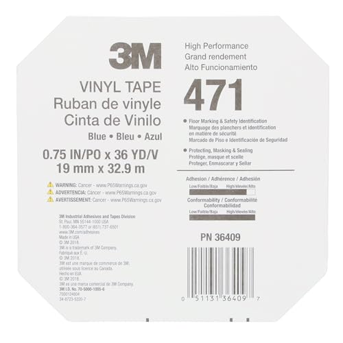 3M Vinyl Tape 471, Blue Color, 5.2 mil, 3/4 in x 36 yd, 1 Roll - size: 3/4 in x 36 yd, style: 1 Roll
