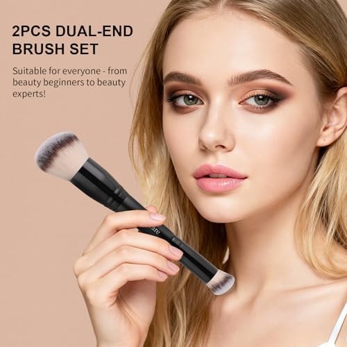 DUcare Dual-ended Makeup Brushes Foundation Brush Concealer Brush Face Eyebrow Eyeshadow Brush for Liquid, Powder, Buffing, Blending, Contouring Foundation Make Up Brushes - color: B06