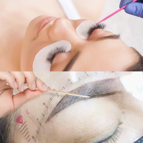 Micro Applicator Brushes & Microblading Cotton Swabs - Precision Beauty Supplies for Eyelash Extensions, Permanent Makeup, Brow Lamination, Lash Serum Applications - color: Pink - 300 Micro + 200 Pointed - 500 pcs