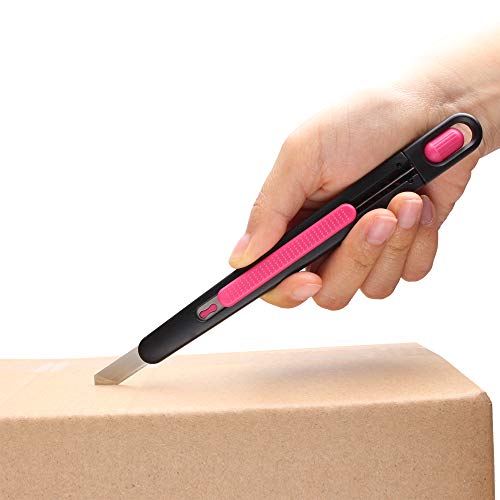 Precision Pen Knife Safety Box Cutter - Self Retractable, Slim, Adjustable blade length with Turning Knob - Perfect for Trimming, Crafts, Packages and PCB Board Work, Ideal for Cast Vinyl Company. - color: Pink