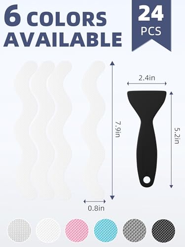 Secopad 24PCS Anti-Slip Shower Stickers with Scraper, 0.8"*8", White - color: White, size: 0.8in x 8in