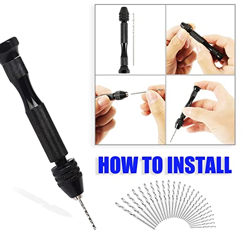 Pin Vise Hand Drill With 20 PCS Micro Twist Drill Bits Set 0.3mm-1.6mm Manual Drill Bits Hand Drill Set For Jewelry Making Walnut Resin and More Hobby Drill