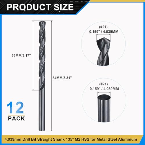 PATIKIL #21 Drill Bit Micro M2 High-Speed Steel 135° for Metal 12 Pack - size: #21 (4.039mm）