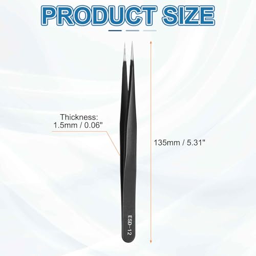 HARFINGTON 5.31" Long ESD-12 Anti-static Straight Pointed Tip Tweezers Edge - size: 5.31"（ESD-12)