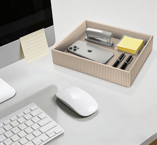 SITHON Valet Tray Desk Organizer PU Leather Catchall - color: Stripe Latte
