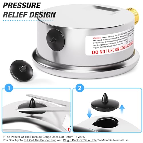 MEANLIN MEASURE 0~30Psi Stainless Steel 1/4" NPT 2.5" FACE DIAL,Liquid Filled Pressure Gauge,WOG Water Oil Air Lower Mount (Pack of 2), with 1/2" NPT and 3/8" NPT Hex Bushing - size: 0-30Psi (2Pcs)