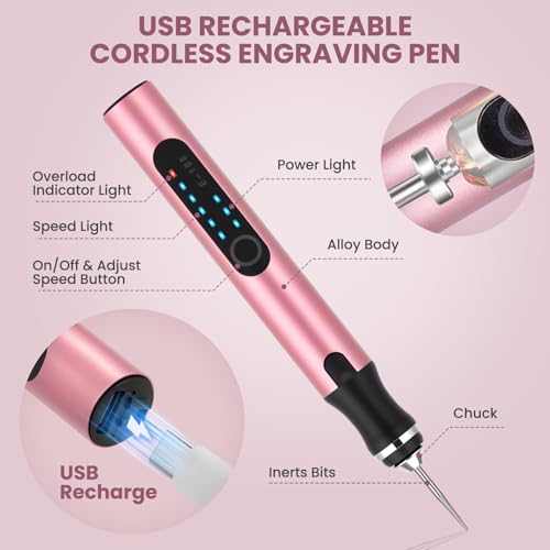 Electric Engraving Pen with 37 Bits for Wood Glass Stone Carving (Rose Red) - color: Rose Red