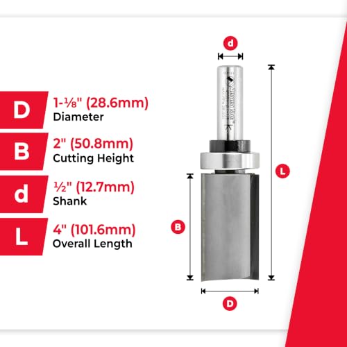 Amana Tool 45551 Flush Trim Router Bit 1-1/8 D x 2 CH x 1/2 SHK Bearing - size: 1-1/8 Dia x 2" x 1/2 Sh