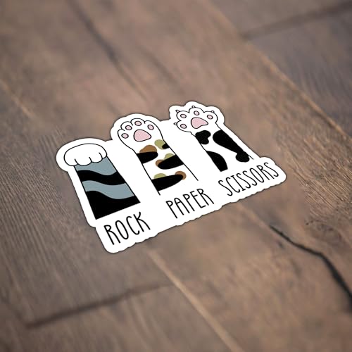 Rock Paper Scissors Sticker, Cat Sticker, Cute Cat Sticker, Funny Cat Sticker, Cat Paws Sticker, Water Assitant Die-Cut Vinyl Booktok Decals for Laptop, Phone, Water Bottle, Kindle Sticker