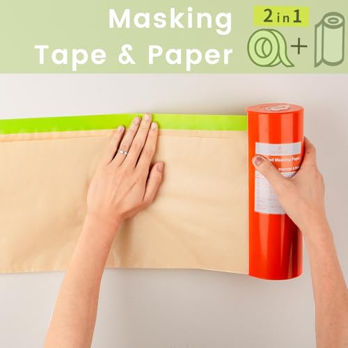 Tangibay Pre-Taped Masking Paper, 12" x 66', 1 Dispenser 1 Refill - size: 1 Dsp. 1 Refill: 12"x66'