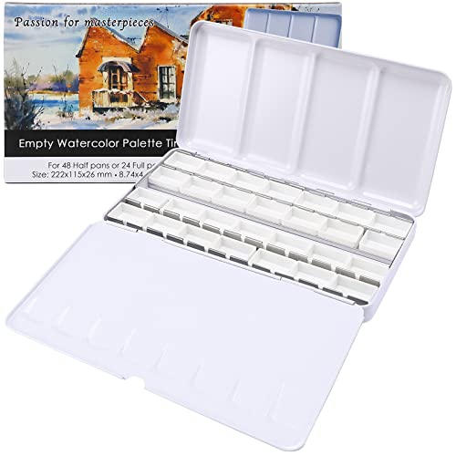 MYARTOOL Empty Watercolor Palette, Metal Watercolor Tin with Fold Out Palette, Watercolor Paint Tray Palette with 24 Watercolor Full Pans for Plein Air Painting and Sketching - color: Colorful, size: 24 PCS Empty Full Pans
