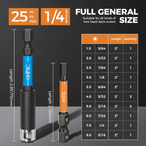 25Pcs Allen Wrench Drill Bit Set, 2" L Metric&SAE, S2 Alloy Steel - size: 2" 25pcs(Metric&SAE)