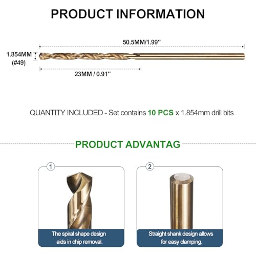 METALLIXITY Micro Drill Bit #49 10Pcs 4341 HSS Small Bits 118° Gold Finish - size: #49 (1.854mm)